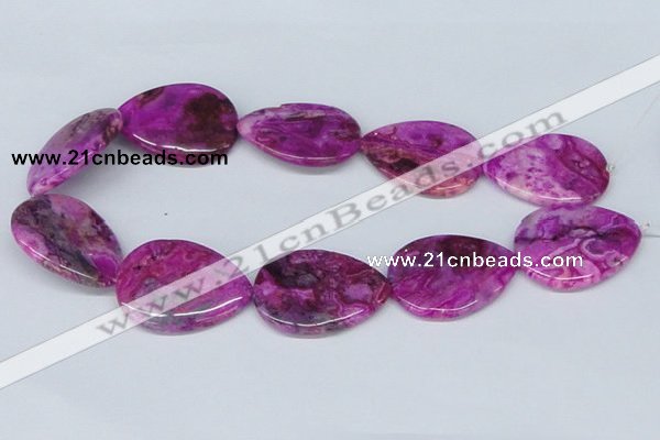 CAB305 15.5 inches 30*40mm flat teardrop fuchsia crazy lace agate beads