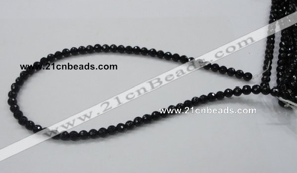 CAB342 15.5 inches 6mm faceted round black agate gemstone beads