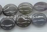 CAB350 15.5 inches 16mm flat round grey agate gemstone beads