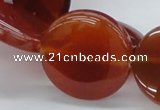 CAB493 15.5 inches 30mm flat round red agate beads wholesale