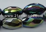 CAB556 15.5 inches 15*25mm faceted rice AB-color black agate beads