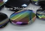 CAB562 20*30mm twisted & faceted oval AB-color black agate beads