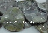 CAB579 15.5 inches 30*30mm wavy triangle silver needle agate beads