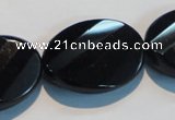 CAB816 15.5 inches 22*30mm faceted & twisted oval black agate beads