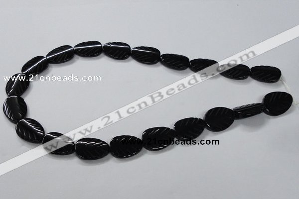 CAB853 15.5 inches 15*20mm leaf black agate gemstone beads wholesale