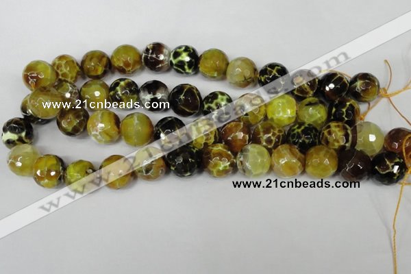 CAG1557 15.5 inches 16mm faceted round fire crackle agate beads