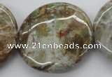 CAG1935 15.5 inches 35mm flat round green magic agate beads