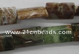 CAG1985 15.5 inches 12*20mm flat tube green magic agate beads