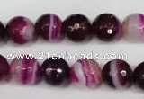 CAG2087 15.5 inches 10mm faceted round fuchsia line agate beads