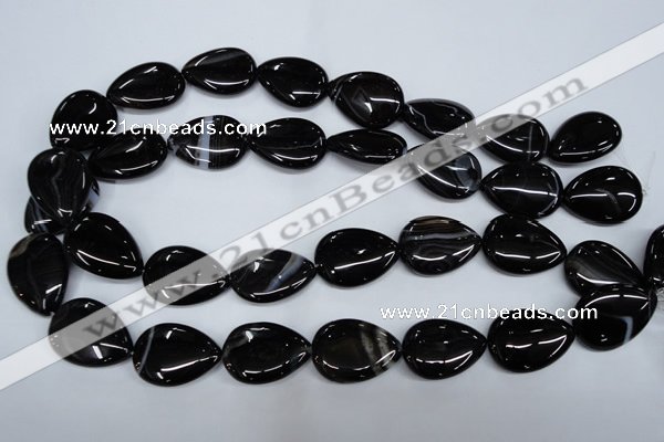 CAG2928 15.5 inches 18*25mm flat teardrop black line agate beads