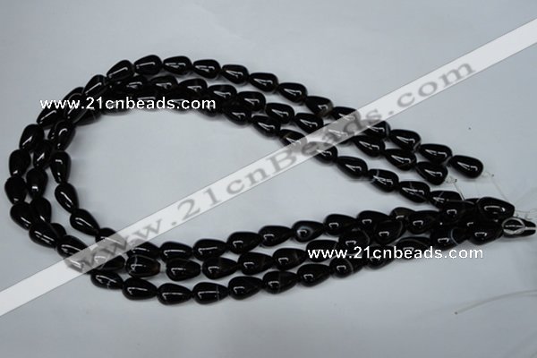 CAG2962 15.5 inches 8*12mm teardrop black line agate beads