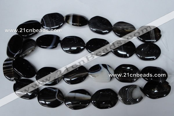 CAG3007 15.5 inches 22*30mm oval black line agate beads