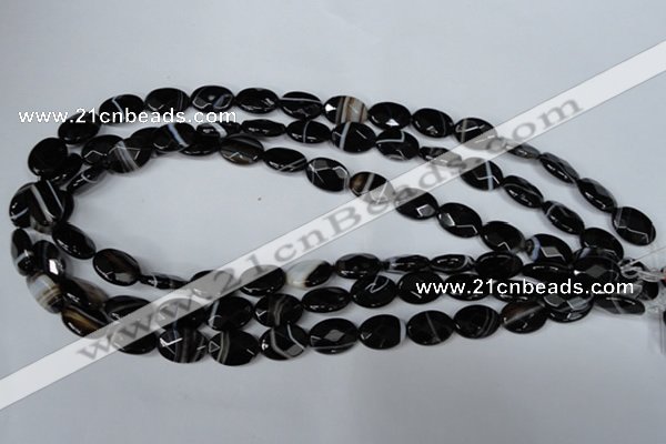 CAG3081 15.5 inches 10*14mm faceted oval black line agate beads