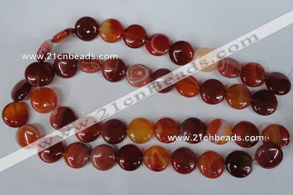 CAG3185 15.5 inches 18mm flat round red line agate beads