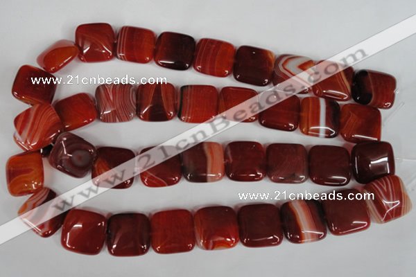 CAG3245 15.5 inches 20*20mm square red line agate beads