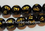 CAG3374 15.5 inches 12mm carved round black agate beads wholesale