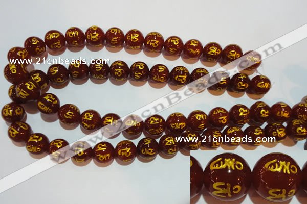 CAG3405 15.5 inches 16mm carved round red agate beads wholesale