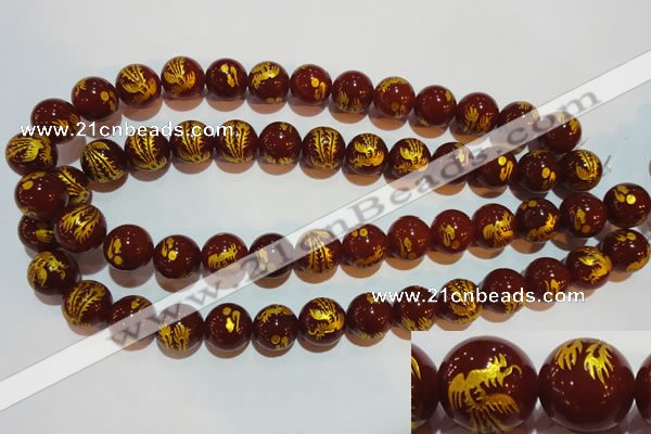 CAG3416 15.5 inches 14mm carved round red agate beads wholesale