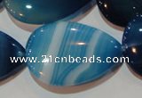 CAG3474 15.5 inches 25*35mm flat teardrop blue line agate beads