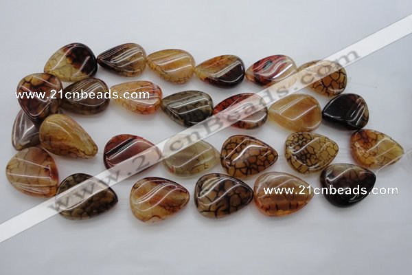 CAG4099 15.5 inches 22*30mm twisted flat teardrop dragon veins agate beads