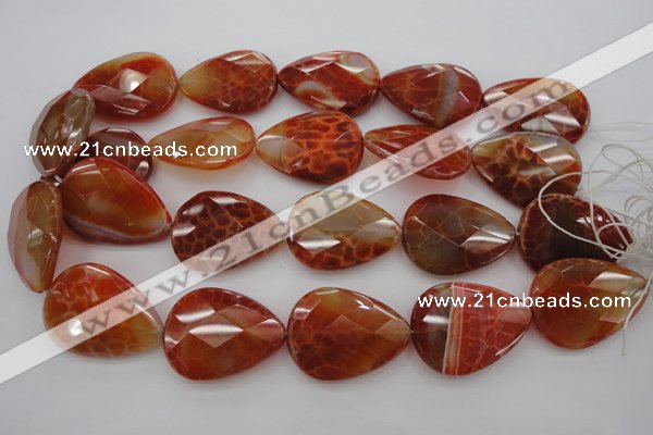 CAG4276 15.5 inches 25*35mm faceted flat teardrop natural fire agate beads