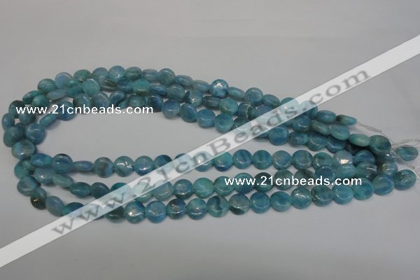 CAG4420 15.5 inches 10mm flat round dyed blue lace agate beads