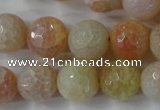 CAG4555 15.5 inches 14mm faceted round fire crackle agate beads