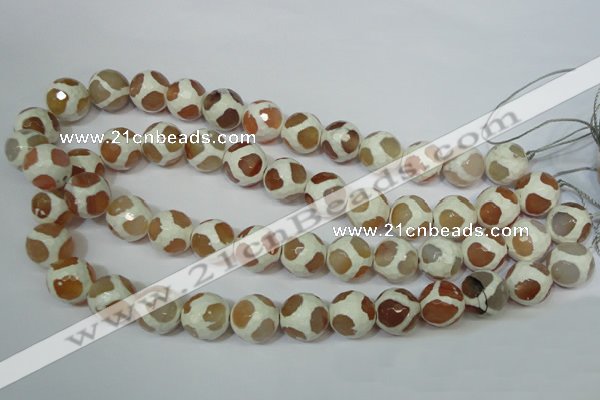 CAG4819 15 inches 14mm faceted round tibetan agate beads wholesale