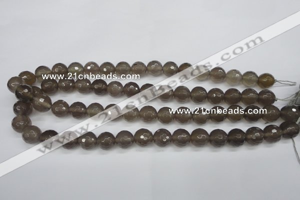 CAG4828 15 inches 12mm faceted round grey agate beads wholesale