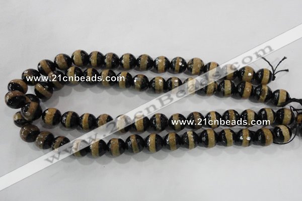 CAG5152 15 inches 12mm faceted round tibetan agate beads wholesale