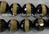 CAG5157 15 inches 12mm faceted round tibetan agate beads wholesale