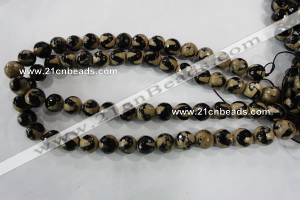 CAG5164 15 inches 12mm faceted round tibetan agate beads wholesale
