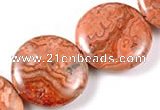 CAG542 15 inches 25mm coin mahogany crazy lace agate beads
