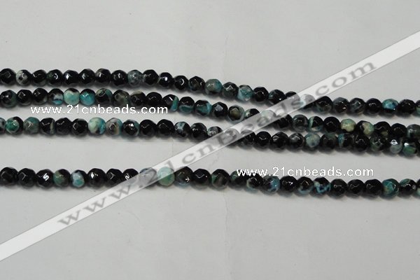 CAG5657 15 inches 4mm faceted round fire crackle agate beads