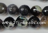 CAG5847 15 inches 14mm faceted round fire crackle agate beads