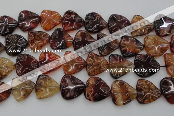 CAG6076 15.5 inches 30mm wavy triangle dragon veins agate beads
