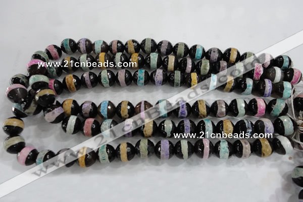CAG6137 15 inches 12mm faceted round tibetan agate gemstone beads