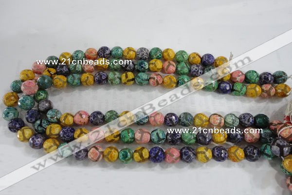 CAG6143 15 inches 14mm faceted round tibetan agate gemstone beads