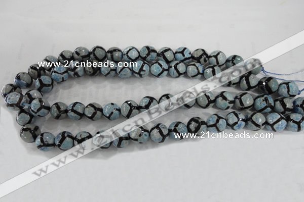 CAG6187 15 inches 12mm faceted round tibetan agate gemstone beads