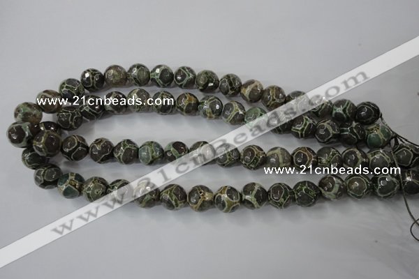 CAG6384 15 inches 12mm faceted round tibetan agate gemstone beads