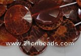 CAG640 15.5 inches 30mm faceted coin natural fire agate beads