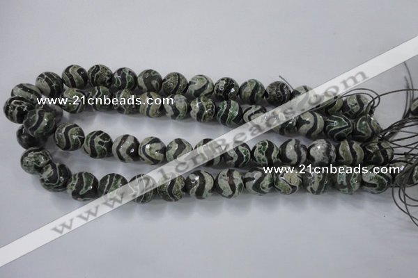 CAG6401 15 inches 12mm faceted round tibetan agate gemstone beads