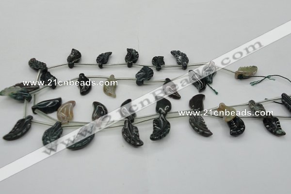 CAG6845 Top drilled 10*20mm carved leaf Indian agate beads
