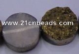CAG7936 7.5 inches 22mm flat round plated white druzy agate beads