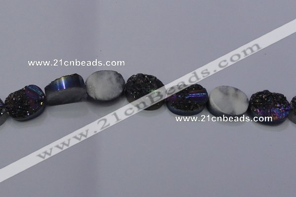 CAG7964 7.5 inches 15*20mm oval plated white druzy agate beads