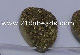 CAG7990 Top drilled 30*40mm flat teardrop plated white druzy agate beads