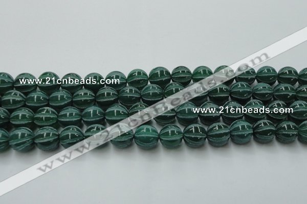 CAG8008 15.5 inches 14mm carved round green agate beads