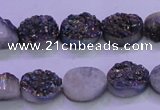 CAG8154 7.5 inches 10*14mm oval rainbow plated druzy agate beads