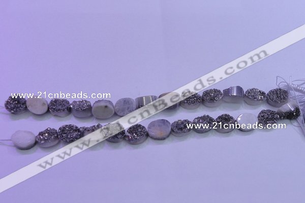CAG8162 7.5 inches 12*16mm oval silver plated druzy agate beads