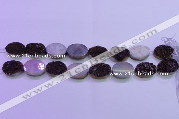 CAG8205 7.5 inches 20*30mm oval purple plated druzy agate beads